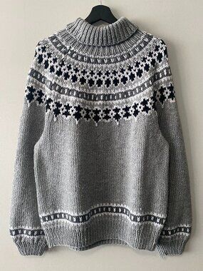 Handmade Knit Grey Colourwork Turtleneck Sweater